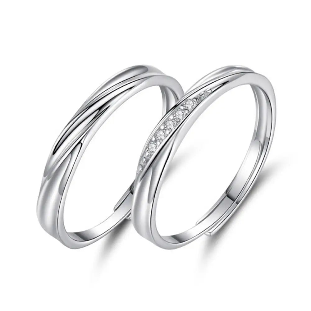 2Pcs Couple Rings For Lovers Steel Wedding Set Women Love Jewelry Silver Color Valentine's Day Anniversary Gifts - Lovaki