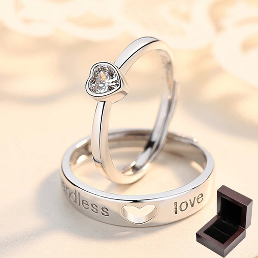 New Couple Engagement Rings 925 Sterling Silver Lovers Ring Jewelry for Propose Girlfriend Valentines Day Christmas Gifts - Lovaki