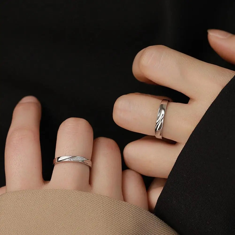 2Pcs Couple Rings For Lovers Steel Wedding Set Women Love Jewelry Silver Color Valentine's Day Anniversary Gifts - Lovaki