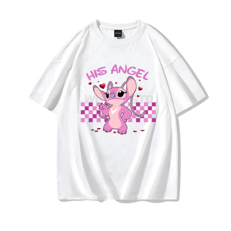 Couples Matching T Shirt Her Stitch His Angle Funny Graphic T Shirts Women Men 100% Cotton Summer Clothes Couple's Clothing - Lovaki