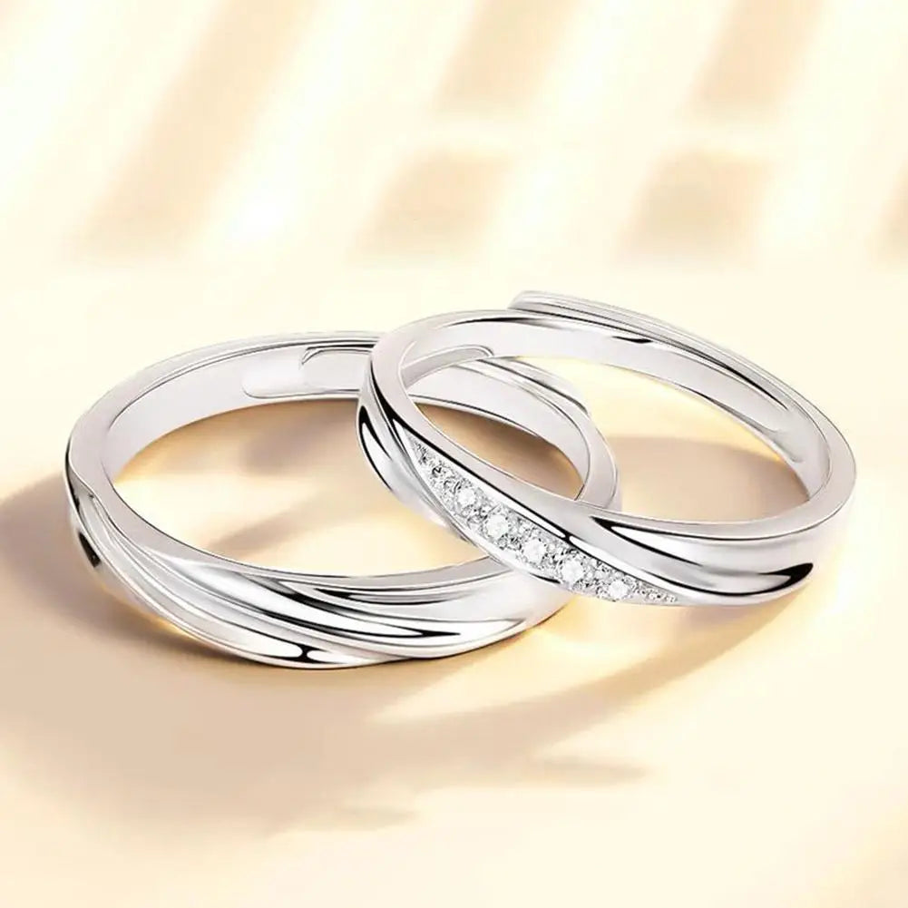 2Pcs Couple Rings For Lovers Steel Wedding Set Women Love Jewelry Silver Color Valentine's Day Anniversary Gifts - Lovaki