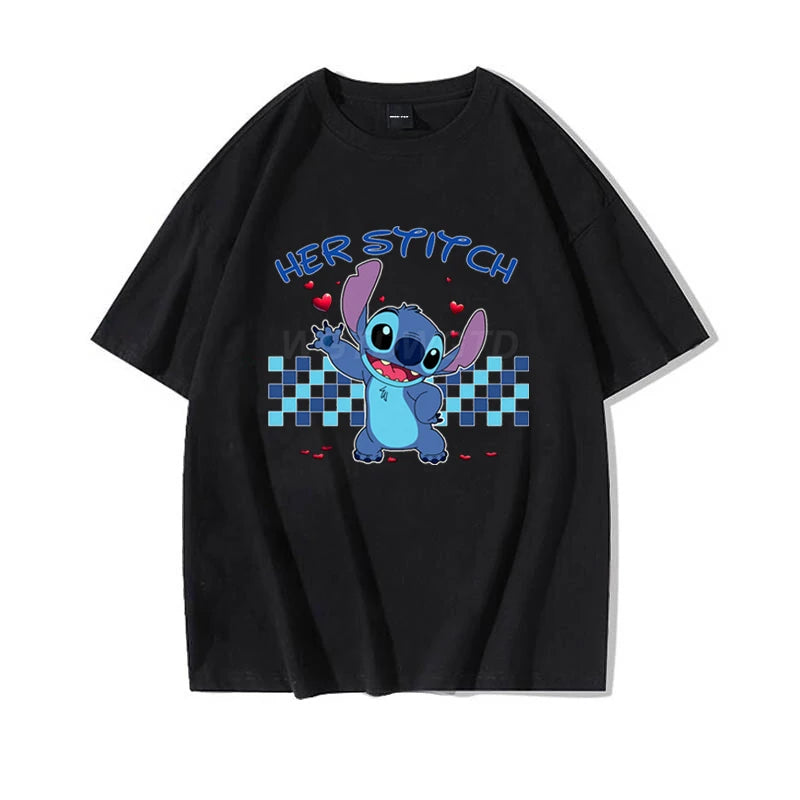 Couples Matching T Shirt Her Stitch His Angle Funny Graphic T Shirts Women Men 100% Cotton Summer Clothes Couple's Clothing - Lovaki