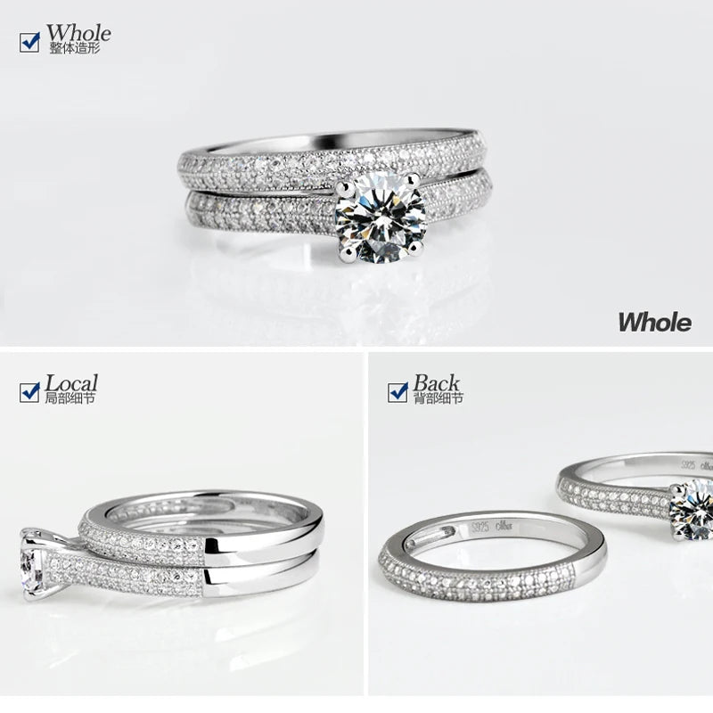 1 pair Vintage Halo 925 Sterling Silver Wedding Ring Set For Women Lady Anniversary Gift Jewelry Bulk Sell - Lovaki