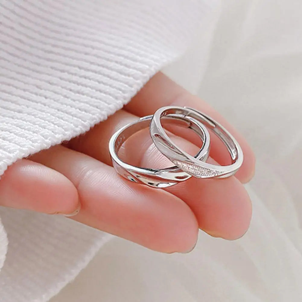 2Pcs Couple Rings For Lovers Steel Wedding Set Women Love Jewelry Silver Color Valentine's Day Anniversary Gifts - Lovaki