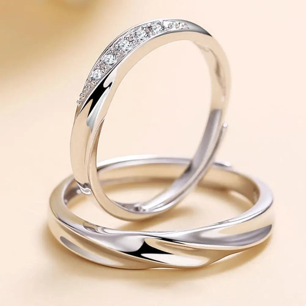 2Pcs Couple Rings For Lovers Steel Wedding Set Women Love Jewelry Silver Color Valentine's Day Anniversary Gifts - Lovaki