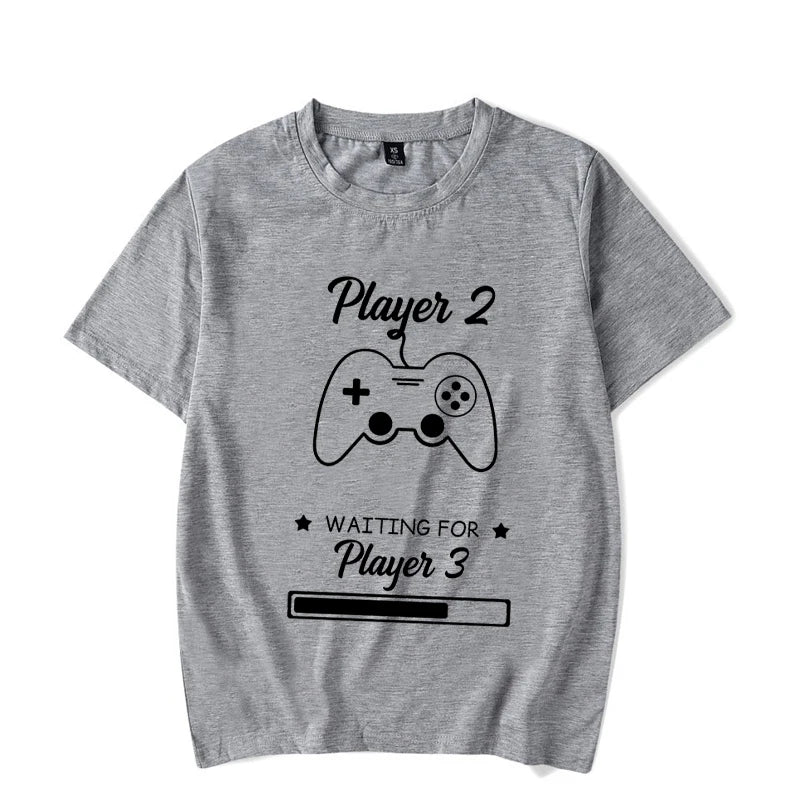 Couple Matching T-Shirt Funny Game Player 1 Player 2 Shirts Short Sleeve Loose Women Men Tshirt Pregnancy Announcement Tops - Lovaki