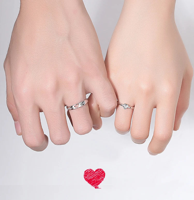 New Couple Engagement Rings 925 Sterling Silver Lovers Ring Jewelry for Propose Girlfriend Valentines Day Christmas Gifts - Lovaki