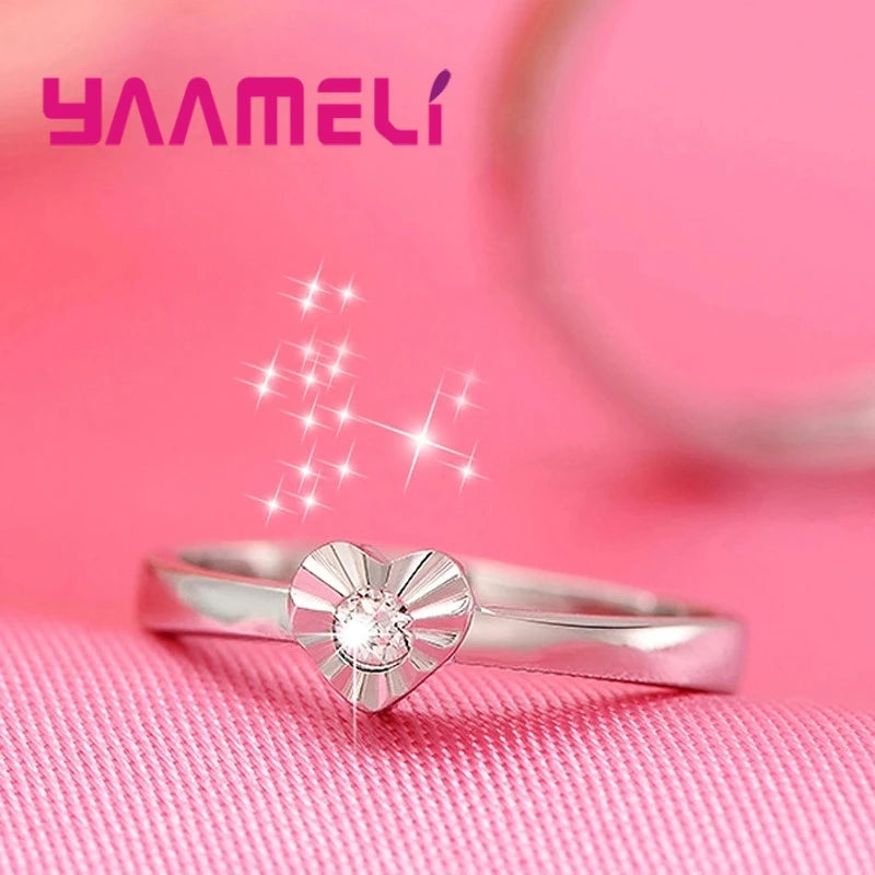 One Set Couple Bague Lover Best Gifts Silver Circle Hollow Heart Ring for Women Men Wedding Accessories Crystal Rings Jewelry - Lovaki
