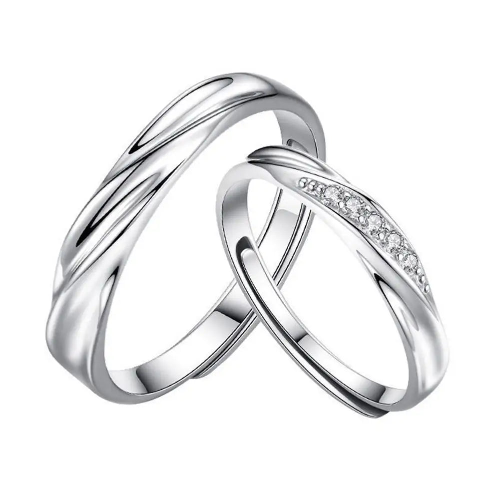 2Pcs Couple Rings For Lovers Steel Wedding Set Women Love Jewelry Silver Color Valentine's Day Anniversary Gifts - Lovaki