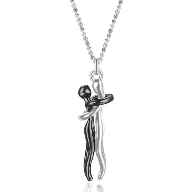 Hug Couples Pendant Necklace for Him and Her, The Tale of Two Lovers Jewelry, Affectionate Hug Necklaces Couple for Women Men - Lovaki