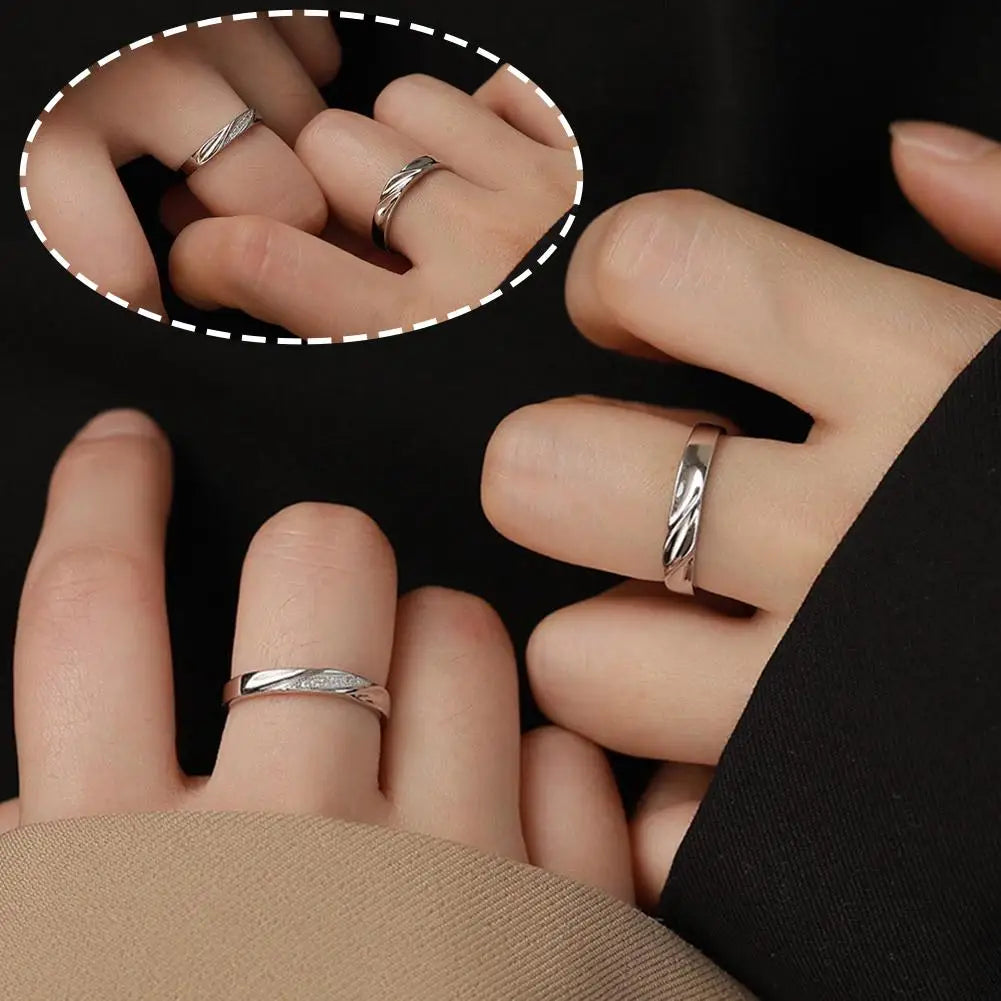 2Pcs Couple Rings For Lovers Steel Wedding Set Women Love Jewelry Silver Color Valentine's Day Anniversary Gifts - Lovaki