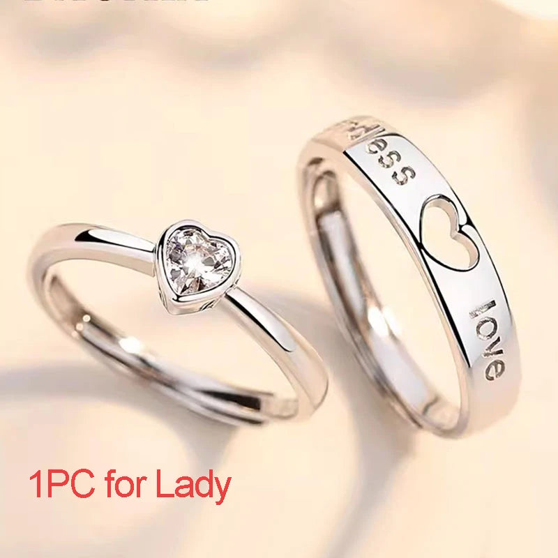 New Couple Engagement Rings 925 Sterling Silver Lovers Ring Jewelry for Propose Girlfriend Valentines Day Christmas Gifts - Lovaki