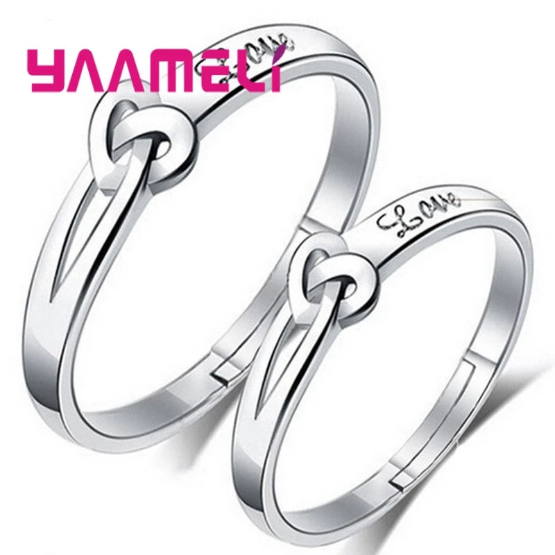 One Set Couple Bague Lover Best Gifts Silver Circle Hollow Heart Ring for Women Men Wedding Accessories Crystal Rings Jewelry - Lovaki
