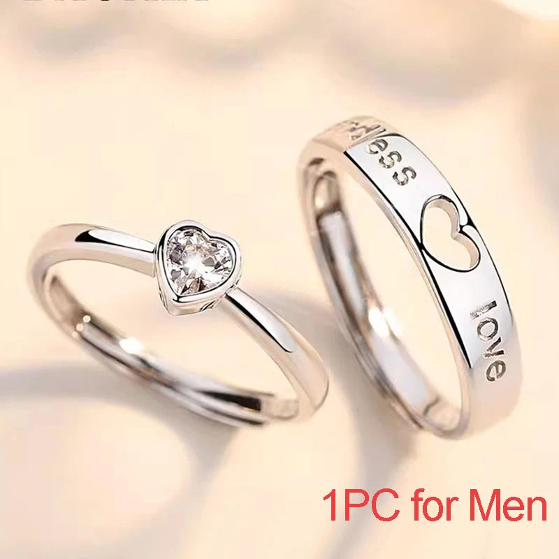 New Couple Engagement Rings 925 Sterling Silver Lovers Ring Jewelry for Propose Girlfriend Valentines Day Christmas Gifts - Lovaki