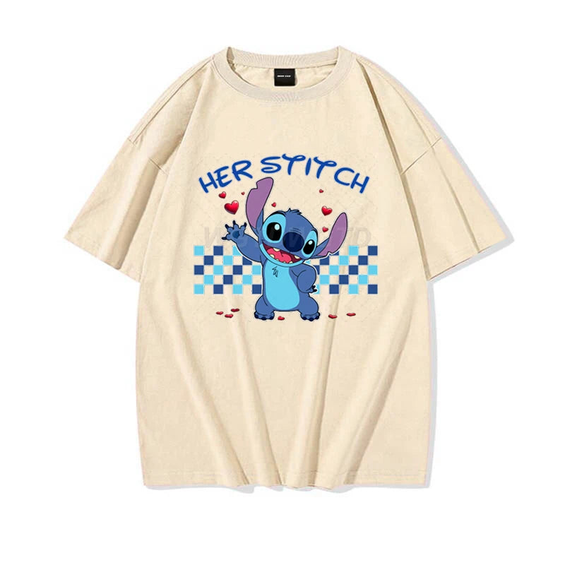 Couples Matching T Shirt Her Stitch His Angle Funny Graphic T Shirts Women Men 100% Cotton Summer Clothes Couple's Clothing - Lovaki