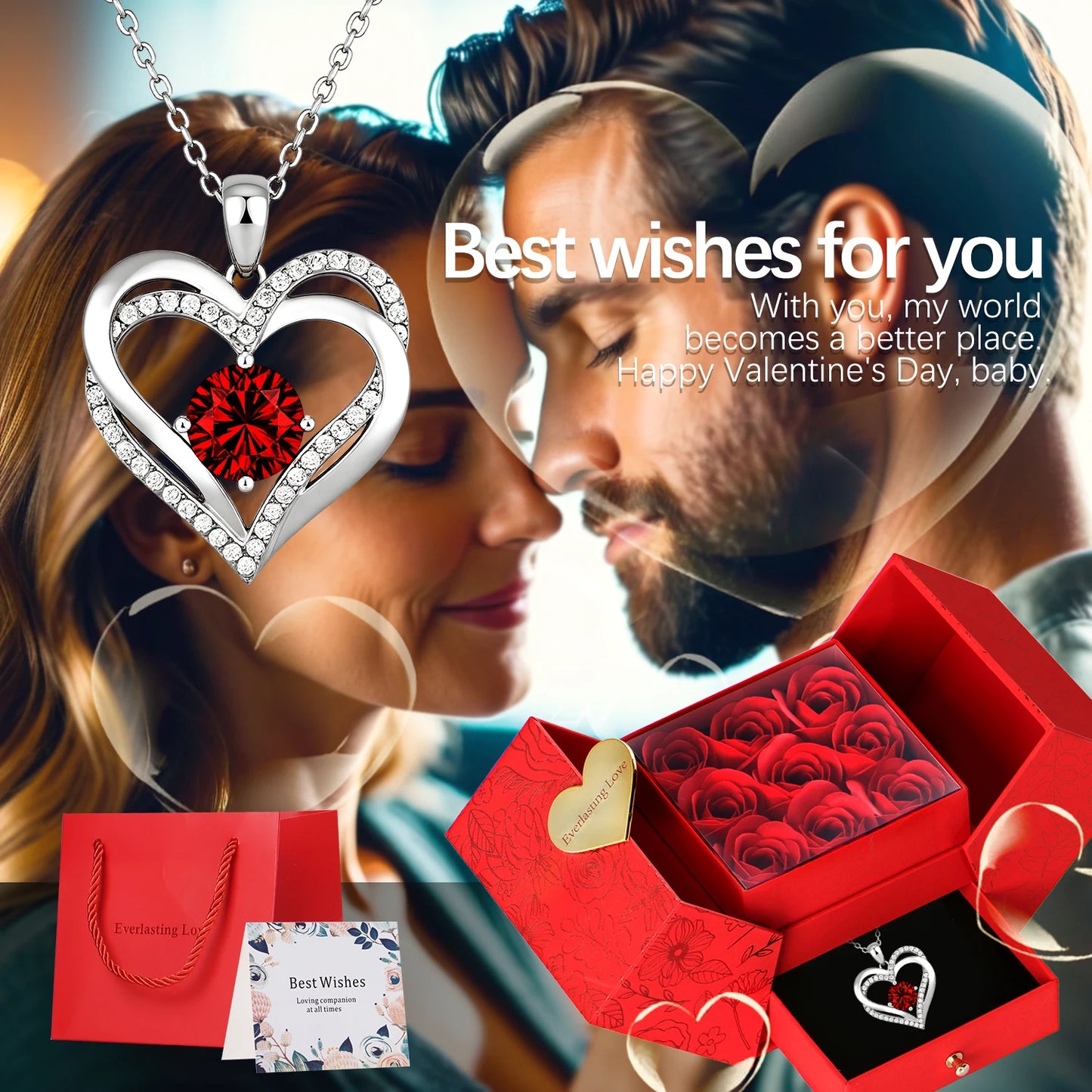 Elegant Rose Jewelry Gift Set with Necklace - Valentine's/Xmas/Mother's Day Present for Her - Perfect for Wife, Daughter, Girlfr - Lovaki