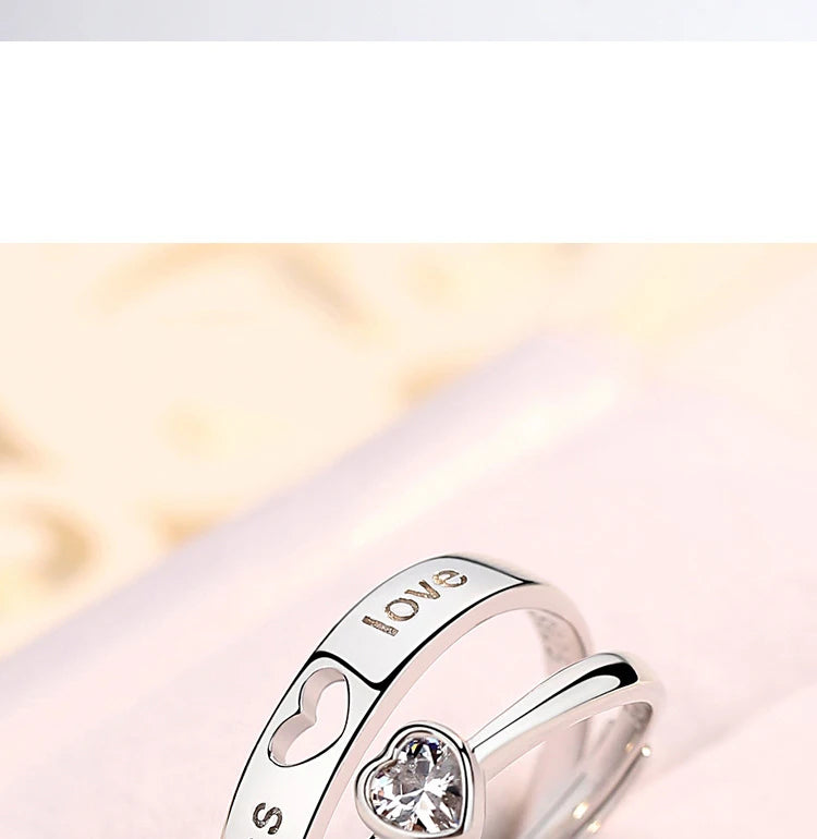 New Couple Engagement Rings 925 Sterling Silver Lovers Ring Jewelry for Propose Girlfriend Valentines Day Christmas Gifts - Lovaki