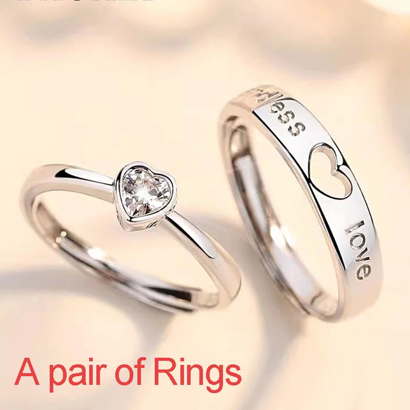 New Couple Engagement Rings 925 Sterling Silver Lovers Ring Jewelry for Propose Girlfriend Valentines Day Christmas Gifts - Lovaki