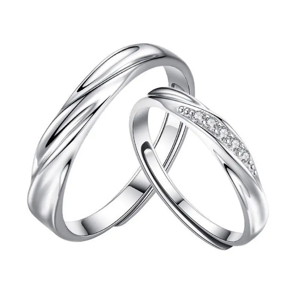 2Pcs Couple Rings For Lovers Steel Wedding Set Women Love Jewelry Silver Color Valentine's Day Anniversary Gifts - Lovaki