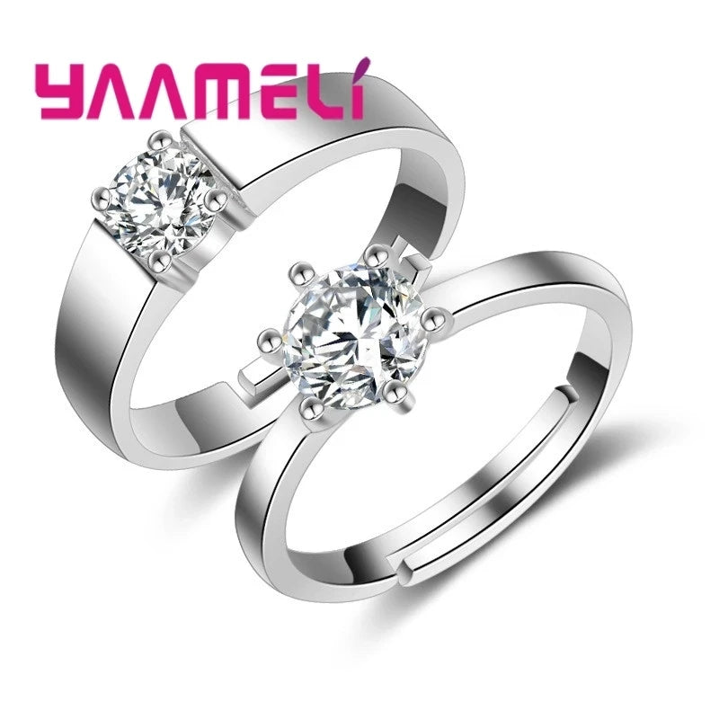 One Set Couple Bague Lover Best Gifts Silver Circle Hollow Heart Ring for Women Men Wedding Accessories Crystal Rings Jewelry - Lovaki