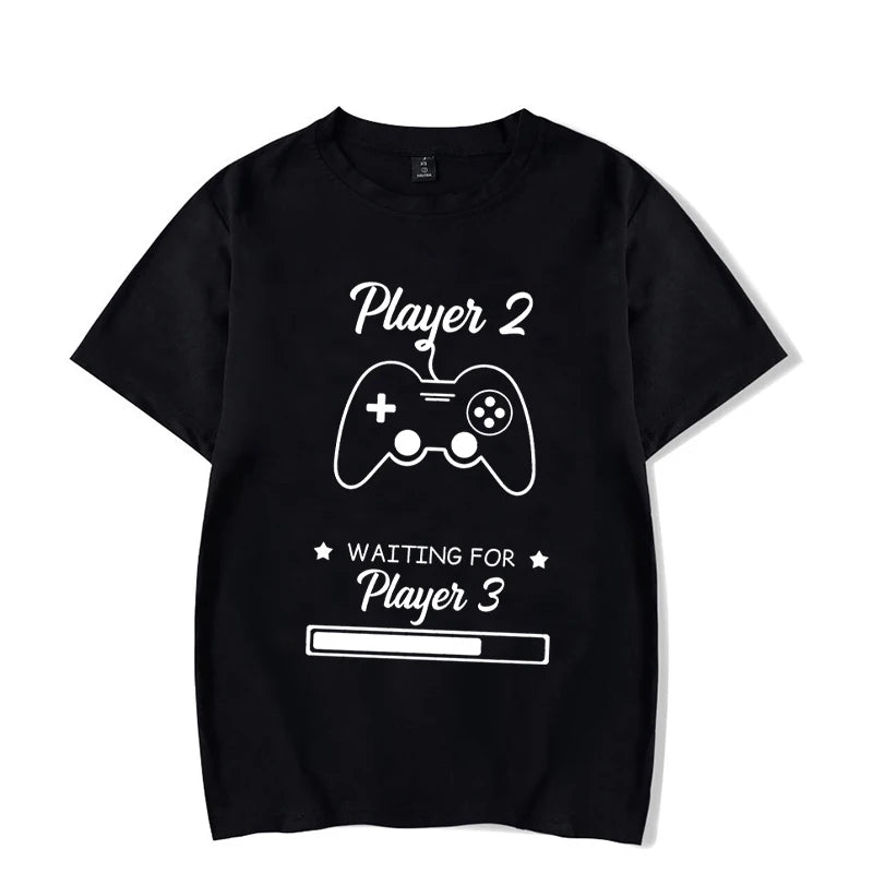 Couple Matching T-Shirt Funny Game Player 1 Player 2 Shirts Short Sleeve Loose Women Men Tshirt Pregnancy Announcement Tops - Lovaki