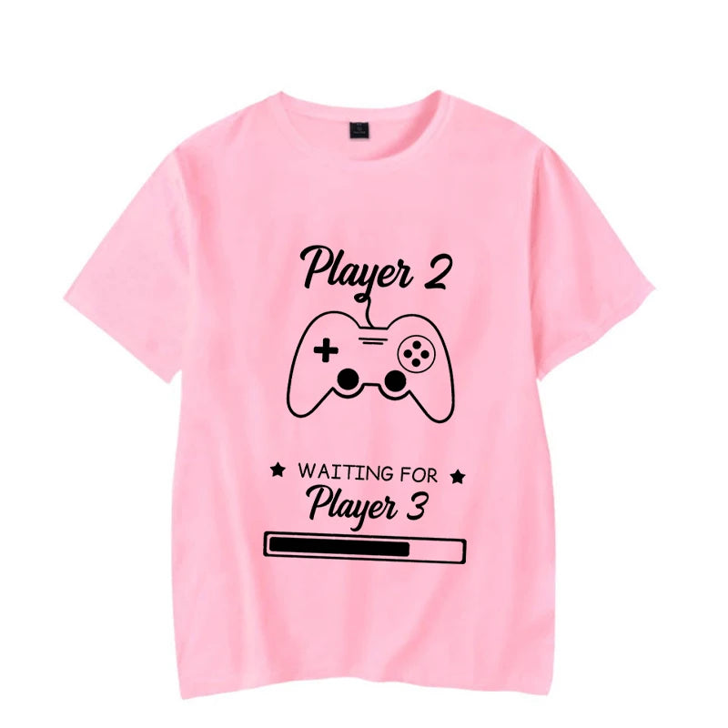 Couple Matching T-Shirt Funny Game Player 1 Player 2 Shirts Short Sleeve Loose Women Men Tshirt Pregnancy Announcement Tops - Lovaki