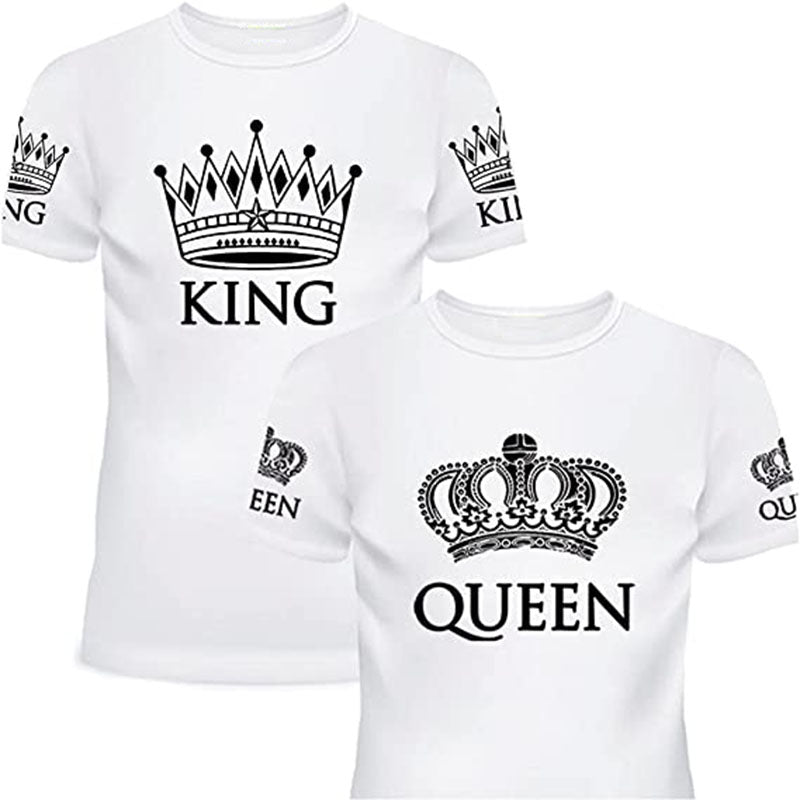Matching Shirts for Couples Set for Him and Her King Queen T-Shirts Boyfriends Girlfriends Clothes Short Sleeve Graphic Tee Tops - Lovaki
