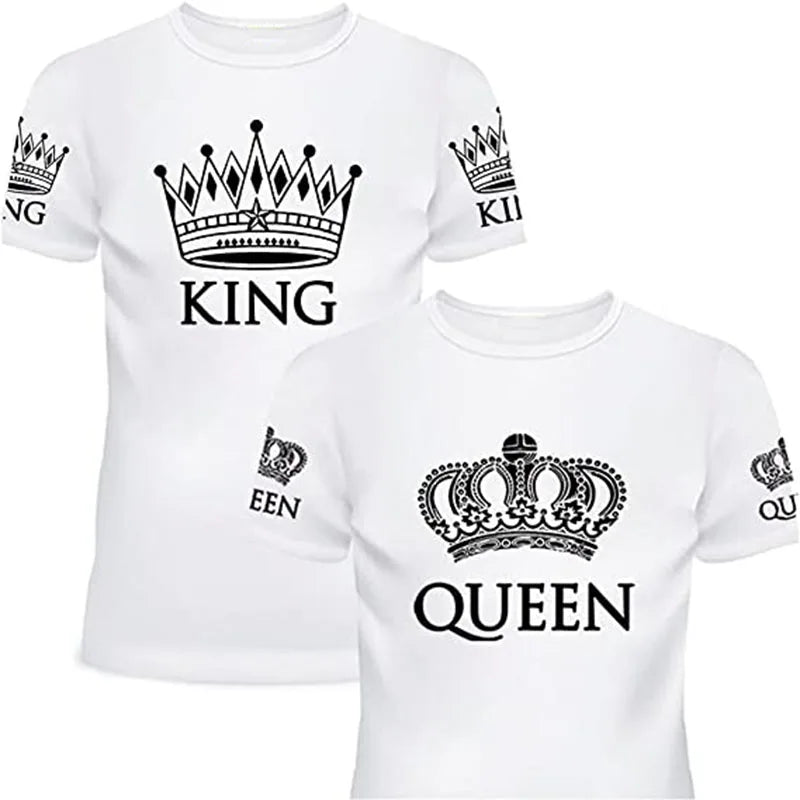 Matching Shirts for Couples Set for Him and Her King Queen T-Shirts Boyfriends Girlfriends Clothes Short Sleeve Graphic Tee Tops - Lovaki