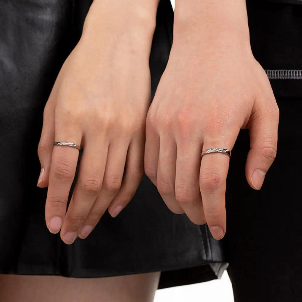 2Pcs Couple Rings For Lovers Steel Wedding Set Women Love Jewelry Silver Color Valentine's Day Anniversary Gifts - Lovaki