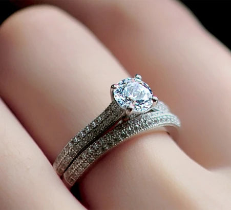 1 pair Vintage Halo 925 Sterling Silver Wedding Ring Set For Women Lady Anniversary Gift Jewelry Bulk Sell - Lovaki