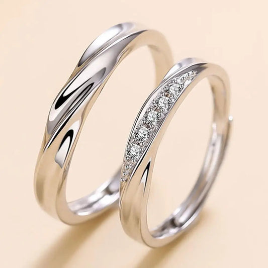 2Pcs Couple Rings For Lovers Steel Wedding Set Women Love Jewelry Silver Color Valentine's Day Anniversary Gifts - Lovaki