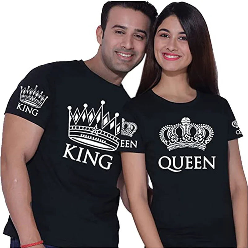 Matching Shirts for Couples Set for Him and Her King Queen T-Shirts Boyfriends Girlfriends Clothes Short Sleeve Graphic Tee Tops - Lovaki