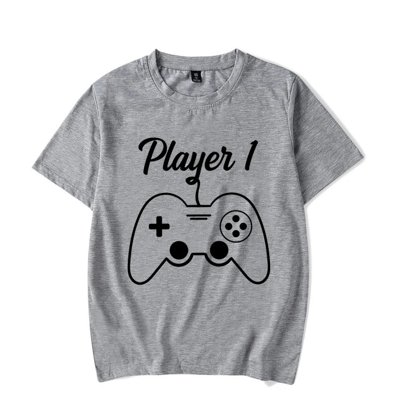 Couple Matching T-Shirt Funny Game Player 1 Player 2 Shirts Short Sleeve Loose Women Men Tshirt Pregnancy Announcement Tops - Lovaki