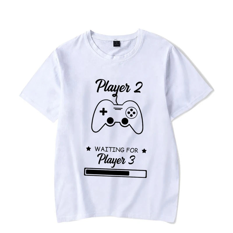Couple Matching T-Shirt Funny Game Player 1 Player 2 Shirts Short Sleeve Loose Women Men Tshirt Pregnancy Announcement Tops - Lovaki