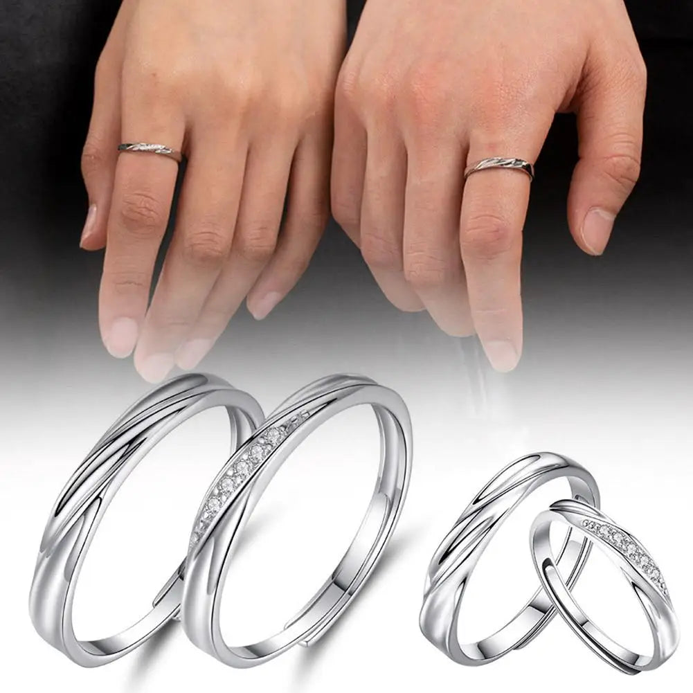 2Pcs Couple Rings For Lovers Steel Wedding Set Women Love Jewelry Silver Color Valentine's Day Anniversary Gifts - Lovaki