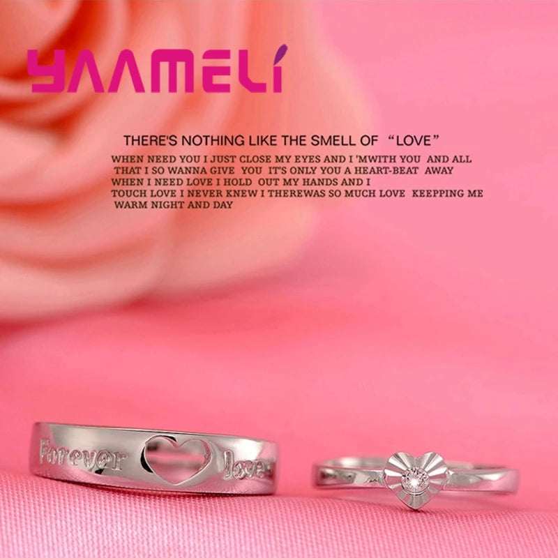 One Set Couple Bague Lover Best Gifts Silver Circle Hollow Heart Ring for Women Men Wedding Accessories Crystal Rings Jewelry - Lovaki