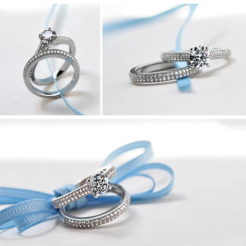 1 pair Vintage Halo 925 Sterling Silver Wedding Ring Set For Women Lady Anniversary Gift Jewelry Bulk Sell - Lovaki
