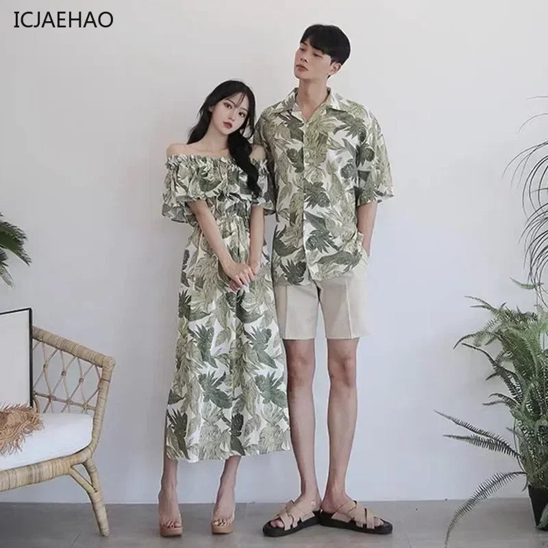 Matching Beach Skirt Couple Look Summer Vacation Shoot Slimming Outfit Holiday Fashion for Women Dress Elegant Seaside Photo - Lovaki