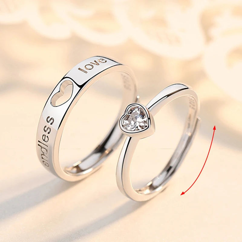 New Couple Engagement Rings 925 Sterling Silver Lovers Ring Jewelry for Propose Girlfriend Valentines Day Christmas Gifts - Lovaki