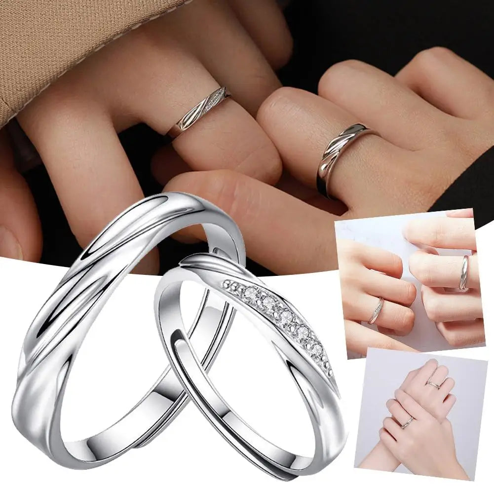 2Pcs Couple Rings For Lovers Steel Wedding Set Women Love Jewelry Silver Color Valentine's Day Anniversary Gifts - Lovaki