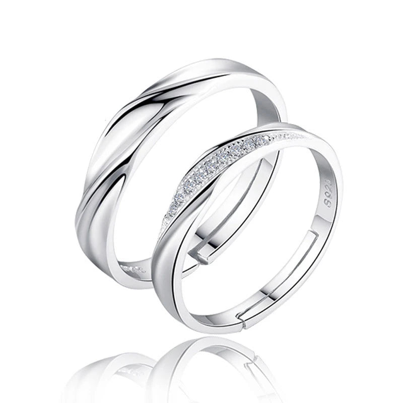 One Set Couple Bague Lover Best Gifts Silver Circle Hollow Heart Ring for Women Men Wedding Accessories Crystal Rings Jewelry - Lovaki