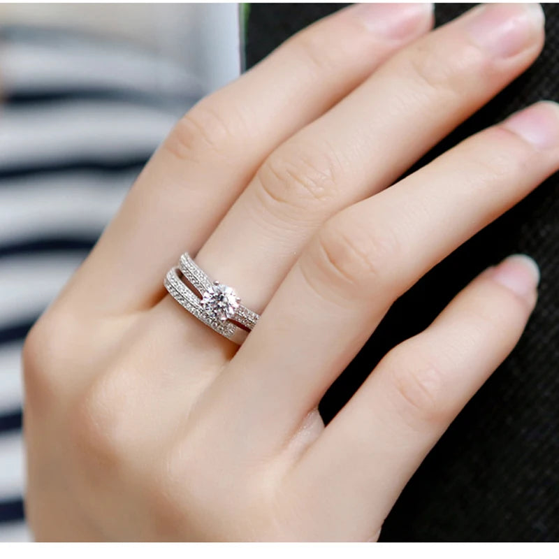 1 pair Vintage Halo 925 Sterling Silver Wedding Ring Set For Women Lady Anniversary Gift Jewelry Bulk Sell - Lovaki