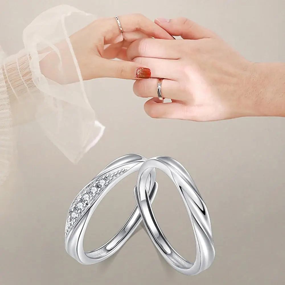 2Pcs Couple Rings For Lovers Steel Wedding Set Women Love Jewelry Silver Color Valentine's Day Anniversary Gifts - Lovaki