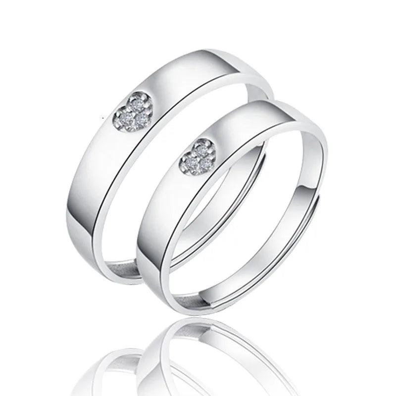 One Set Couple Bague Lover Best Gifts Silver Circle Hollow Heart Ring for Women Men Wedding Accessories Crystal Rings Jewelry - Lovaki