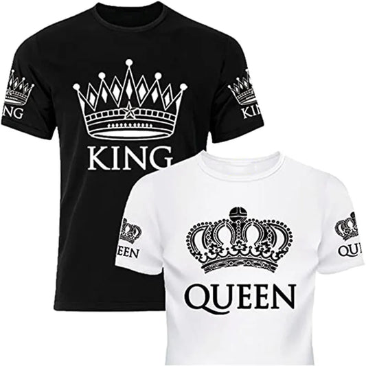Matching Shirts for Couples Set for Him and Her King Queen T-Shirts Boyfriends Girlfriends Clothes Short Sleeve Graphic Tee Tops - Lovaki