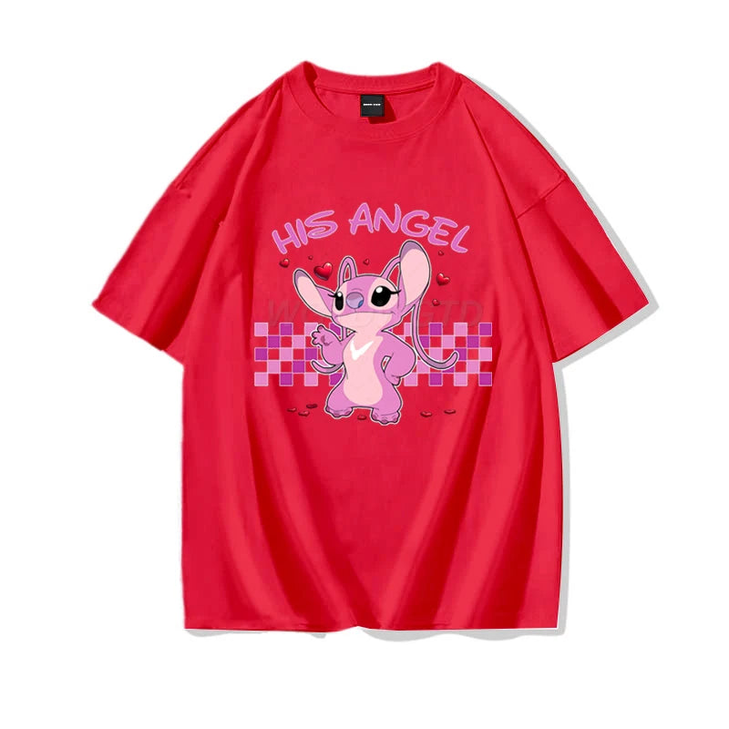 Couples Matching T Shirt Her Stitch His Angle Funny Graphic T Shirts Women Men 100% Cotton Summer Clothes Couple's Clothing - Lovaki