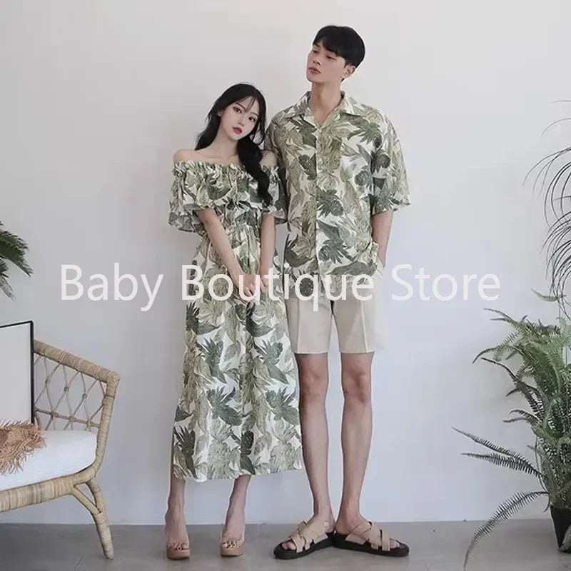 Matching Beach Skirt Couple Look Summer Vacation Shoot Slimming Outfit Holiday Fashion for Women Dress Elegant Seaside Photo - Lovaki