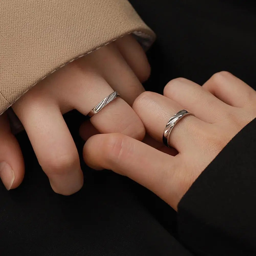 2Pcs Couple Rings For Lovers Steel Wedding Set Women Love Jewelry Silver Color Valentine's Day Anniversary Gifts - Lovaki