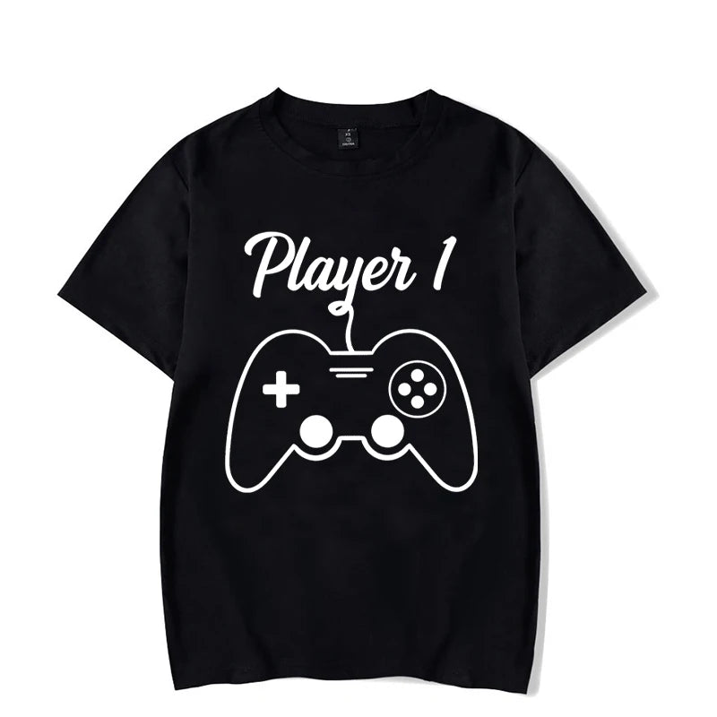 Couple Matching T-Shirt Funny Game Player 1 Player 2 Shirts Short Sleeve Loose Women Men Tshirt Pregnancy Announcement Tops - Lovaki