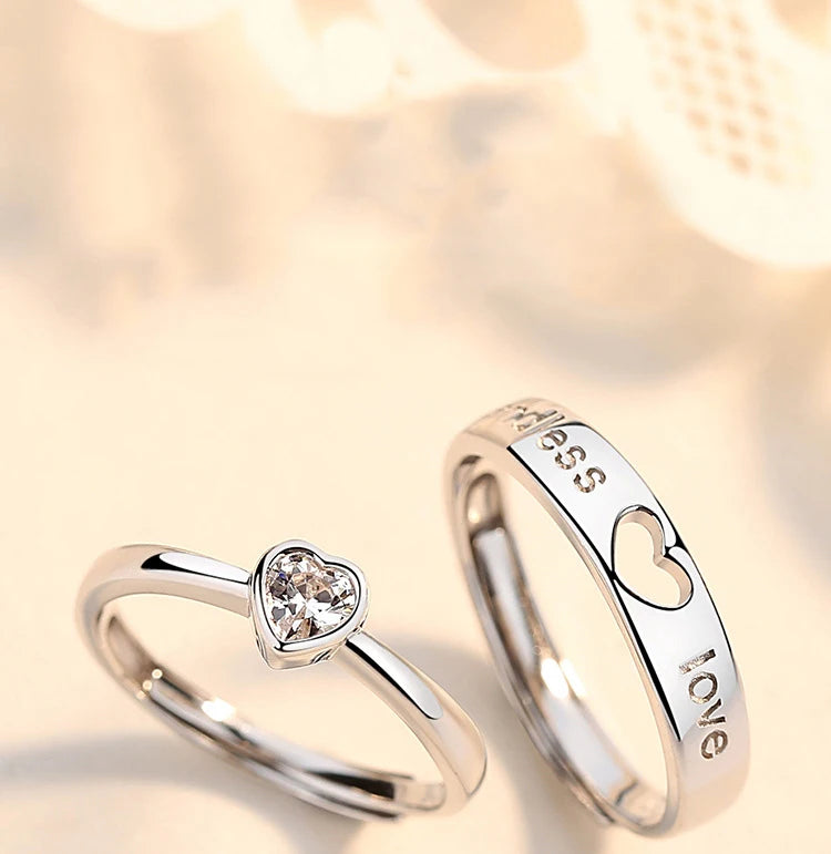New Couple Engagement Rings 925 Sterling Silver Lovers Ring Jewelry for Propose Girlfriend Valentines Day Christmas Gifts - Lovaki